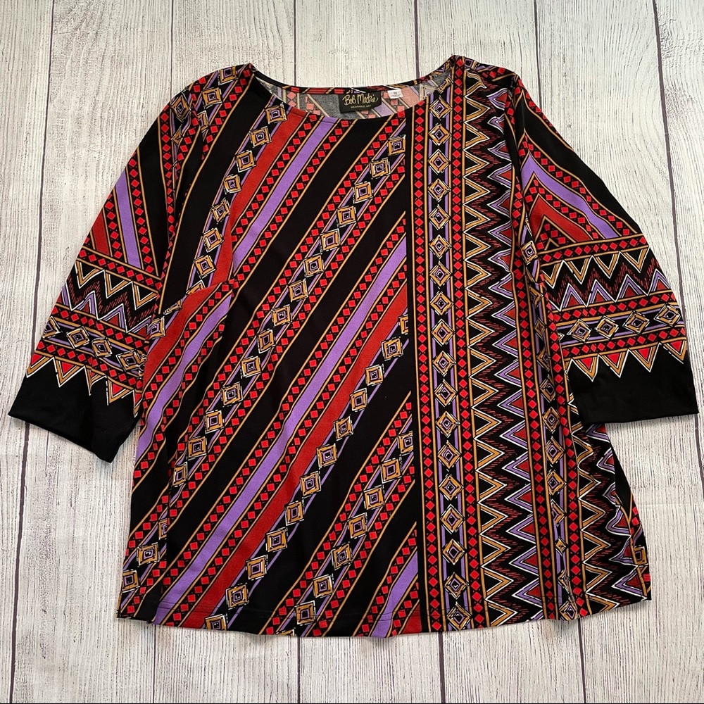 Bob Mackie Wearable Art Black Geometric Print Top
